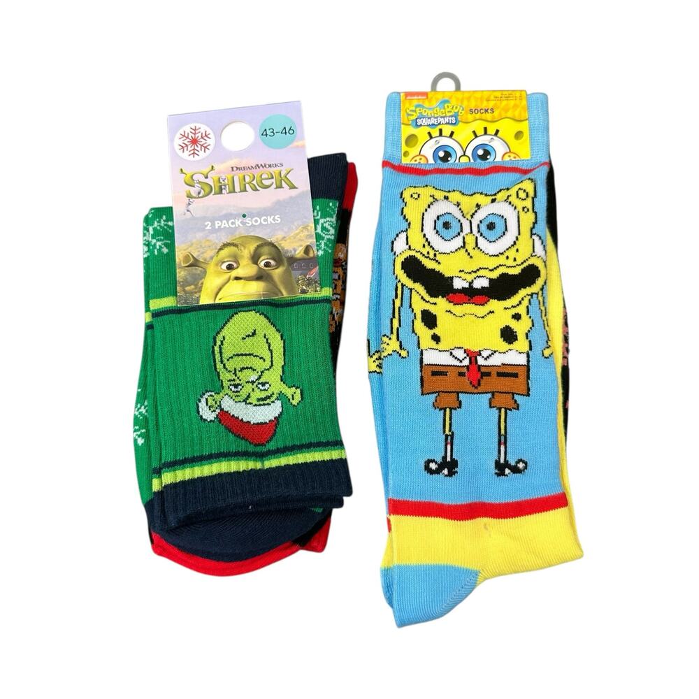 Bundle of 3 Pair of Socks SpongeBob & Shrek Crew Socks